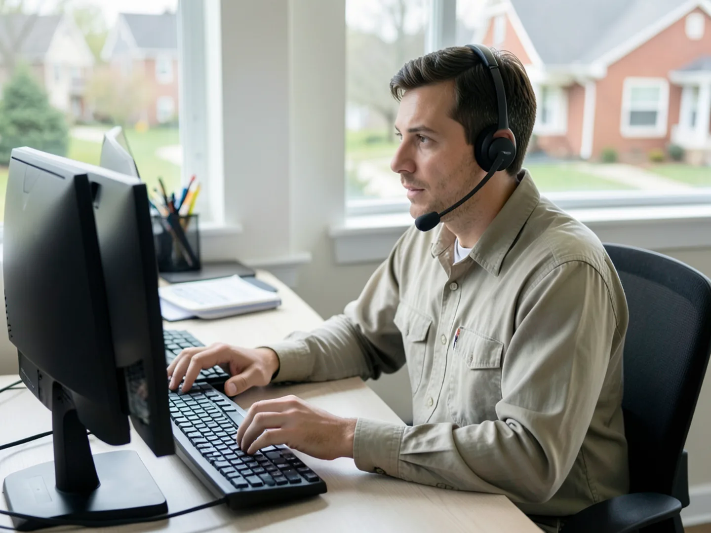 Customer intake coordinator answering heating and cooling service requests