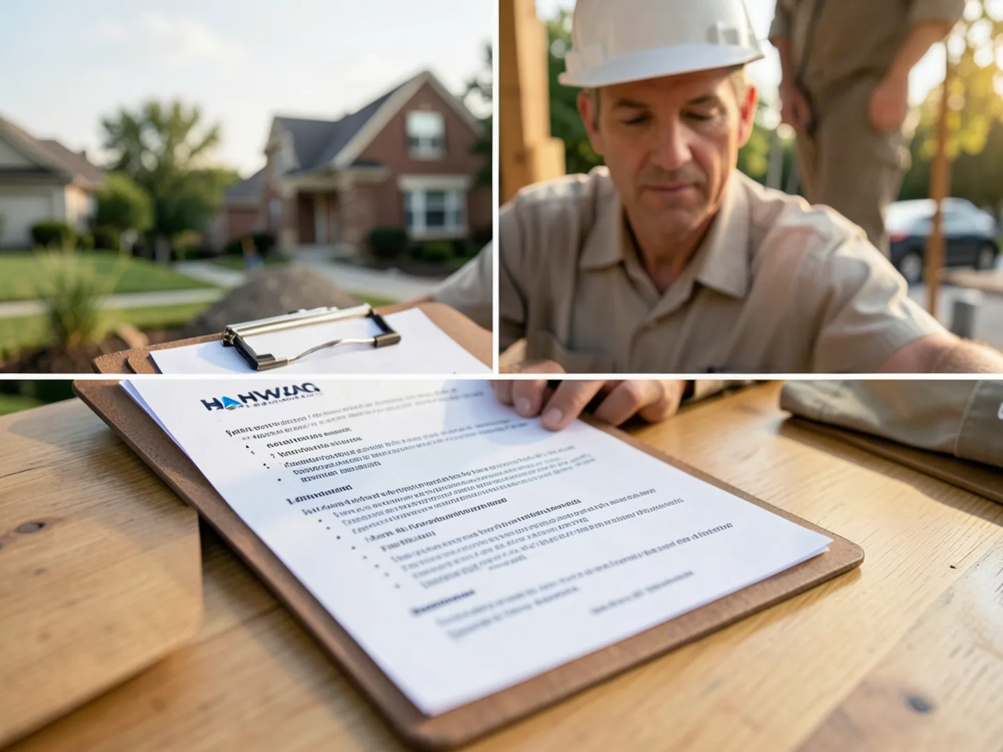 Itemized HVAC estimate form on clipboard showing equipment sizing, permit fees, and warranty details