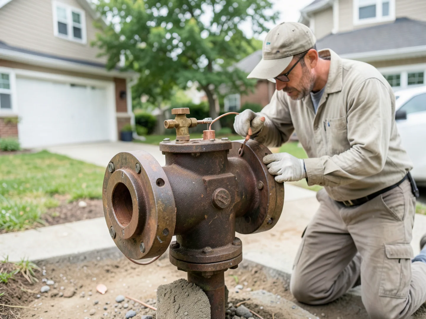 Cast-iron hydronic circulator pump with red motor housing bolted to hydronic isolation flange valves